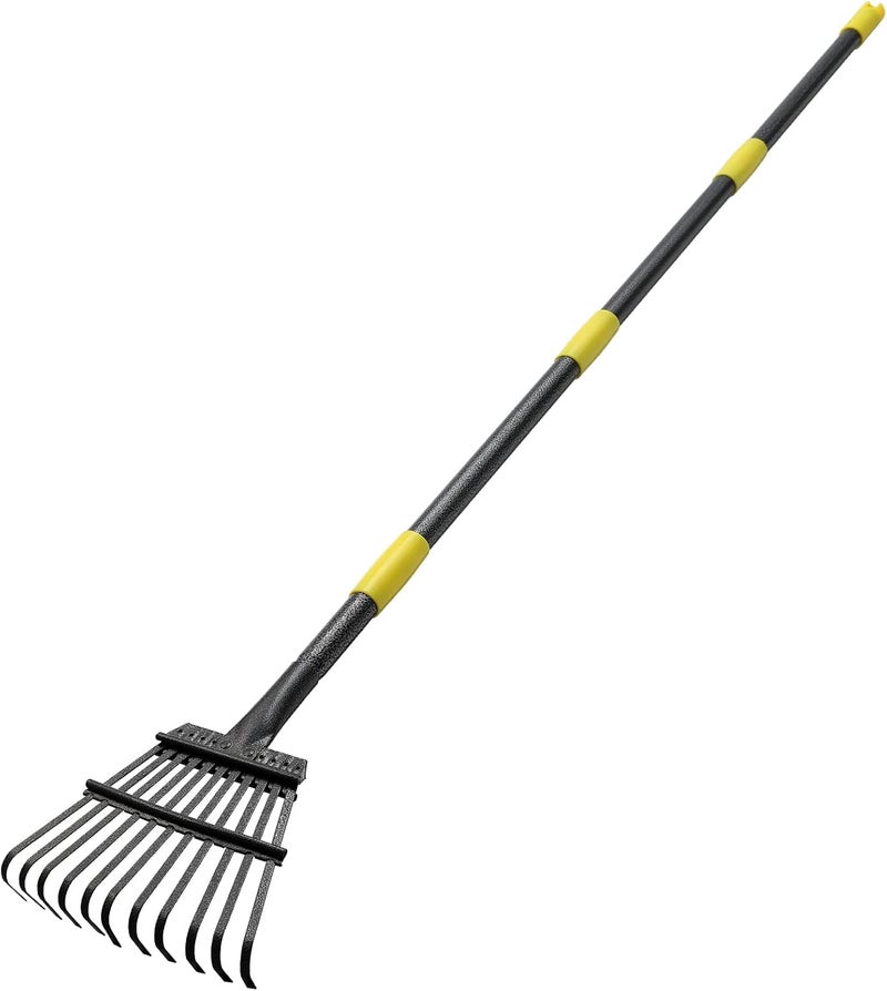INFLATION Garden Rake for Leaves Sturdy Metal Small Yard Leaf Rakes for Lawns 60” Length 8.5 Inch Width 11 Tines for Women Men Kids Lightweight with Non-Slip Comfortable Smooth Long Handle - Image 1